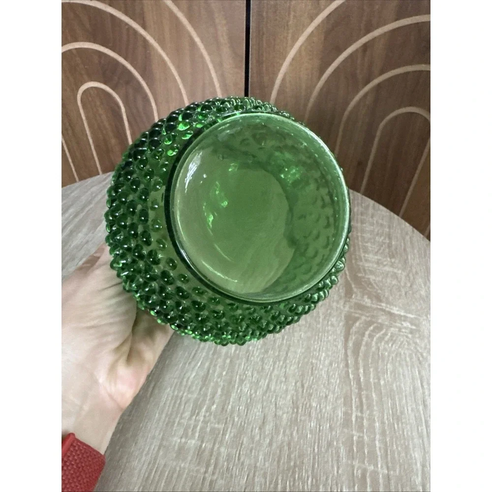 Vintage Fenton Emerald Green Hobnail Ruffled Edge Large Rose Bowl Vase 5.5x6.5
